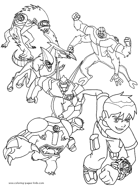 Ben 10 cool characters coloring page