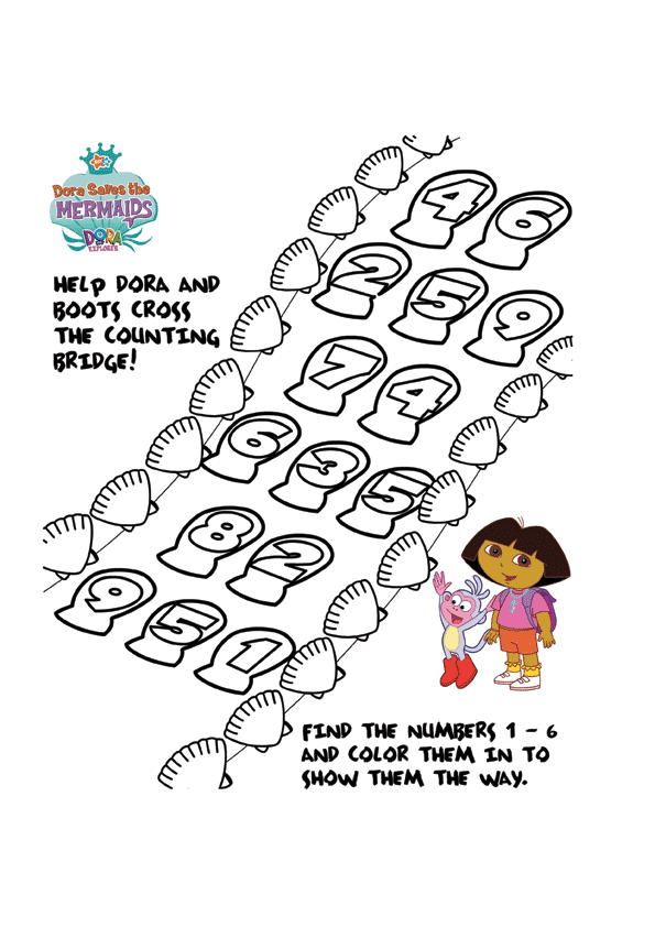 Dora The Explorer printable mermaid counting game