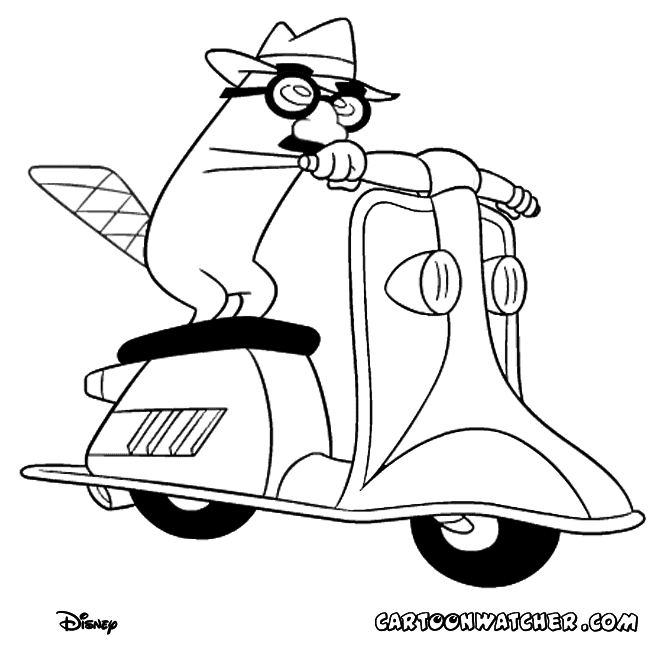 Agent P on a Scooter Coloring sheet