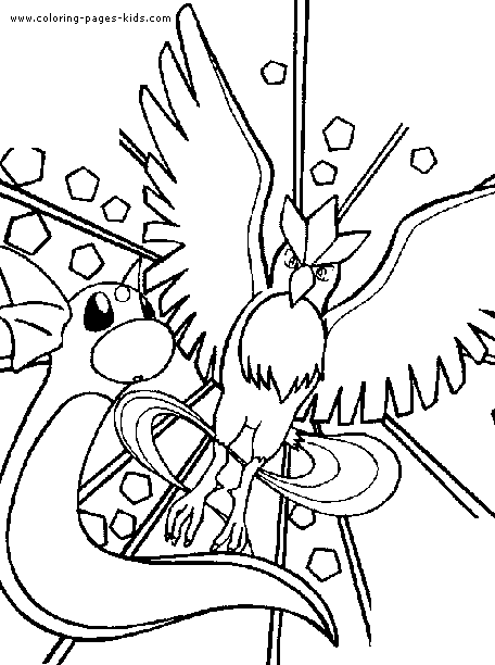 Pokemon coloring page of a Dratini and Fearow